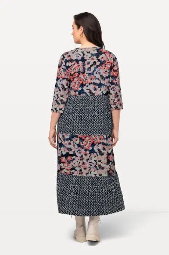 Plus size veliki brojevi Haljina sa cvjetnim umetkom 3/4 rukavi za punije