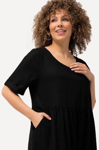 Plus size veliki brojevi Haljina kratkih rukava od mješavine lana za punije