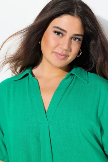 Plus size veliki brojevi Haljina kratkih rukava od mješavine lana za punije