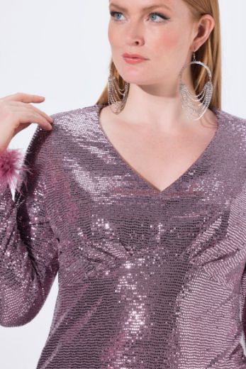 Plus size veliki brojevi Haljina elegantna dugih rukava V ovratnika za punije