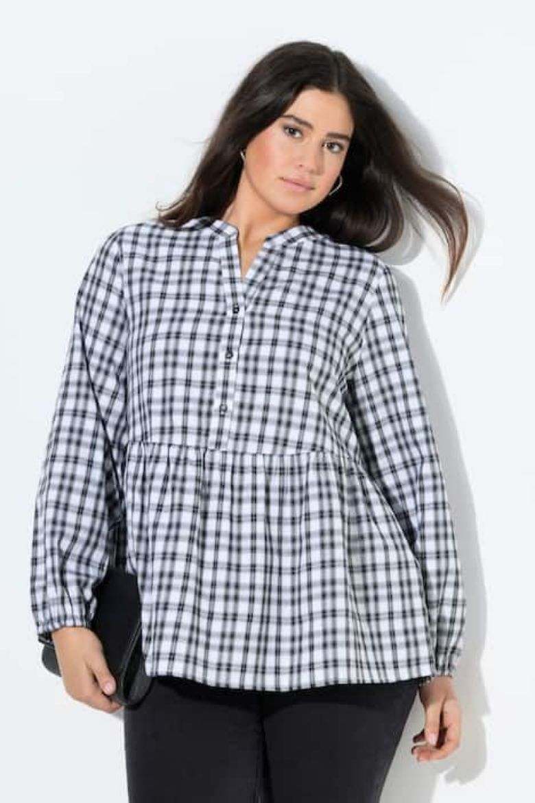 Plus size veliki brojevi Bluza dugih rukava karirana za punije