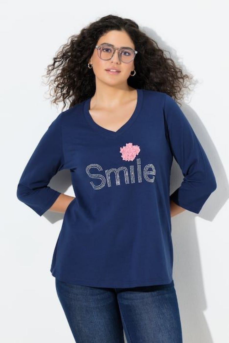 Plus size veliki brojevi Majica 3/4 rukava V ovratnika za punije