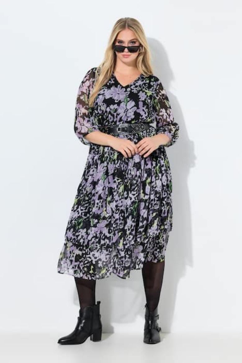Plus size veliki brojevi Haljina midi 3/4 rukava A kroja za punije