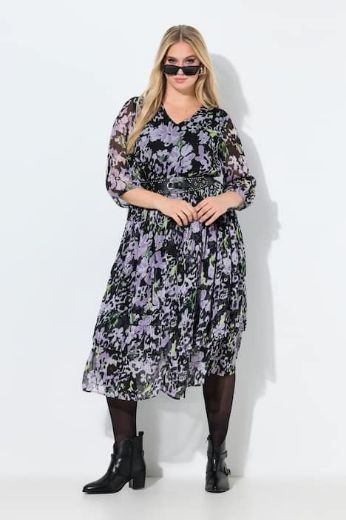 Plus size veliki brojevi Haljina midi 3/4 rukava A kroja za punije