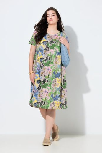Plus size veliki brojevi Haljina midi kratkih rukava za punije