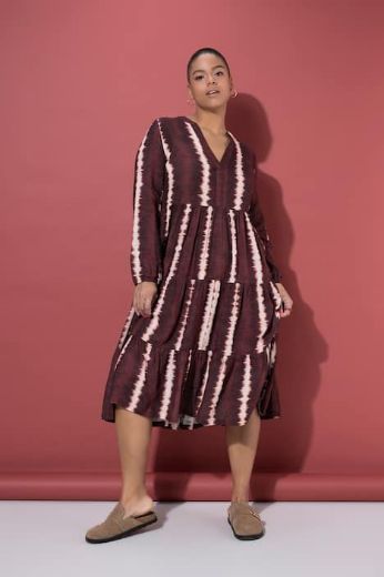 Plus size veliki brojevi Haljina midi  dugih rukava V izreza za punije