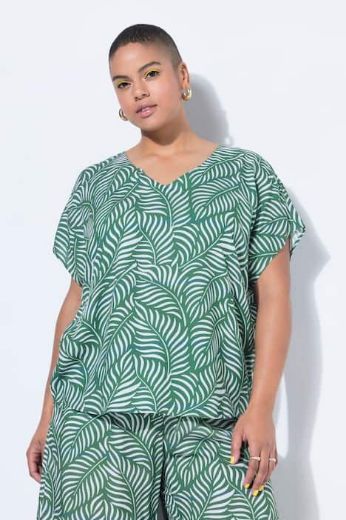 Plus size veliki brojevi Bluza kratkih rukava šireg kroja uzorak lišća za punije