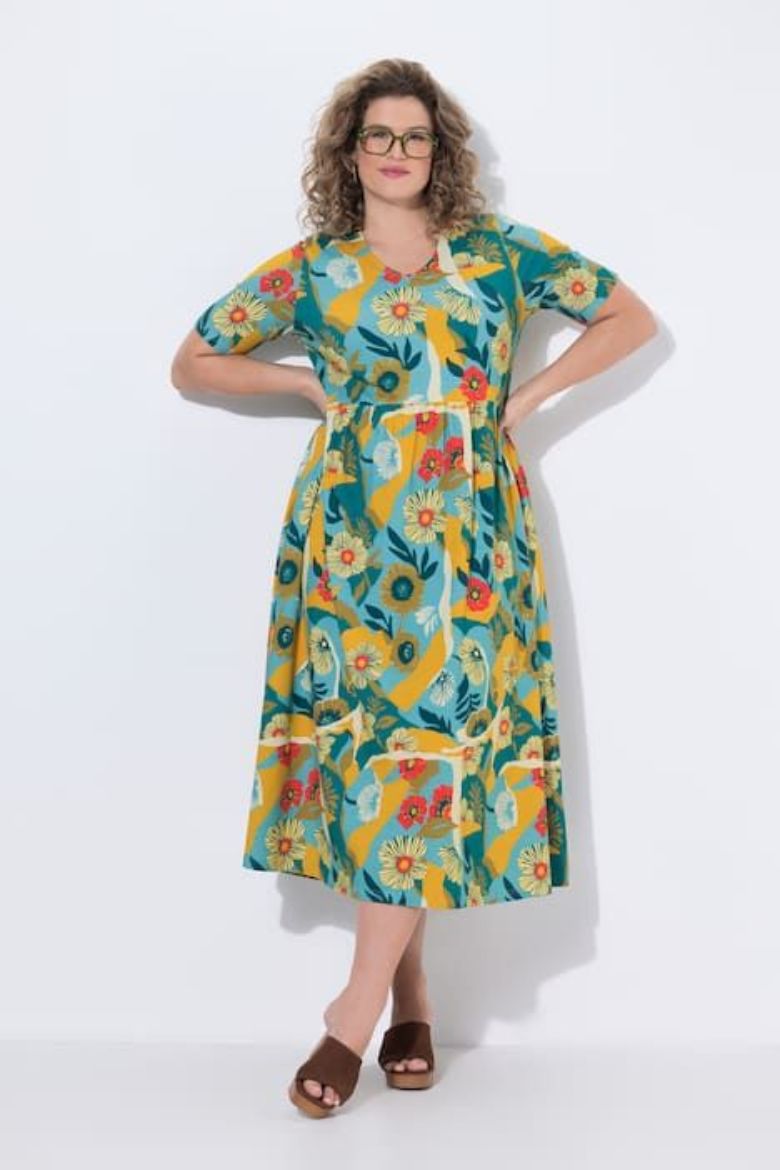 Plus size veliki brojevi Haljina midi kratkih rukava za punije