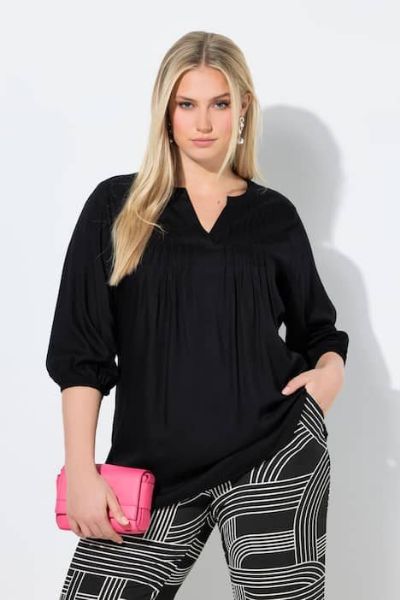 Veliki brojevi Bluza 3/4 rukavi s naborima moda za punije