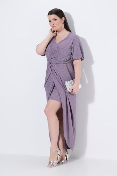 Veliki brojevi Haljina svečana maxi kratkih rukava omotanog izgleda moda za punije