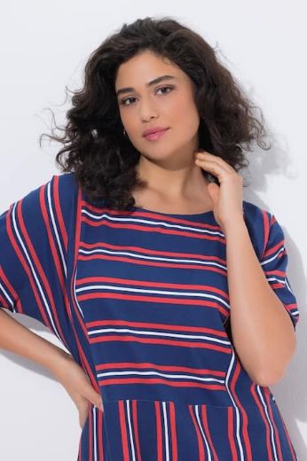 Plus size veliki brojevi Haljina midi polurukavi prugasta za punije