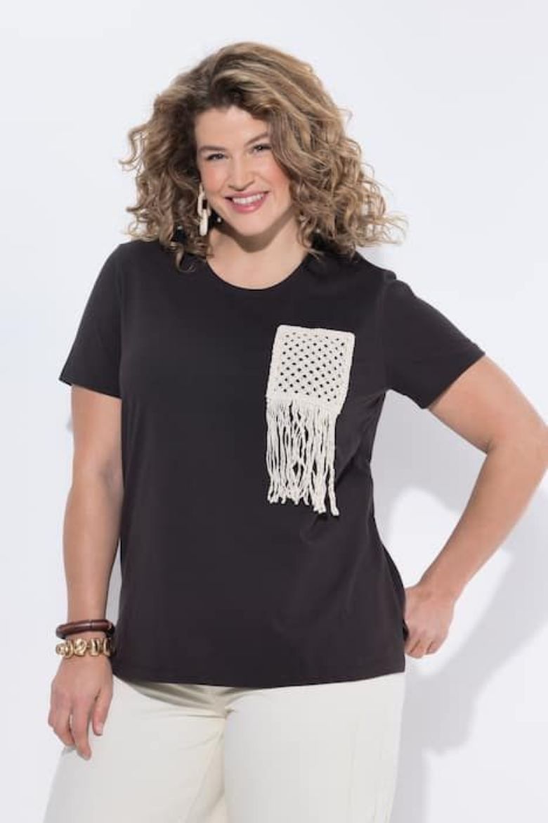 Plus size veliki brojevi Majica kratkih rukava pletenog džepa pamučna za punije