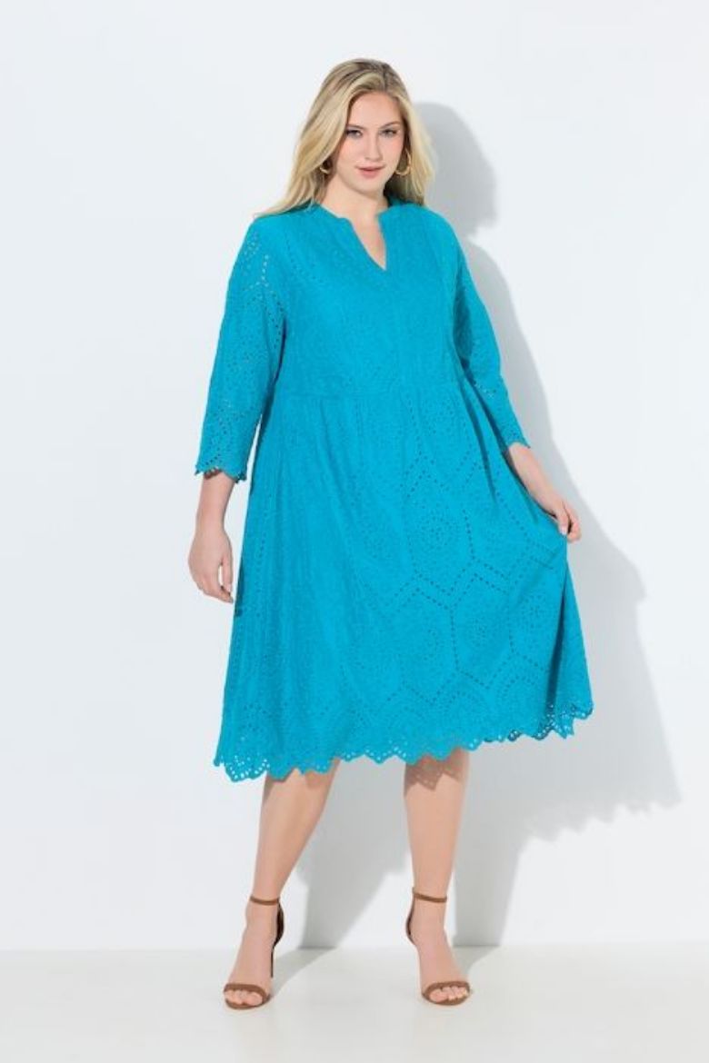 Plus size veliki brojevi Haljina midi A kroja 3/4 rukavi za punije