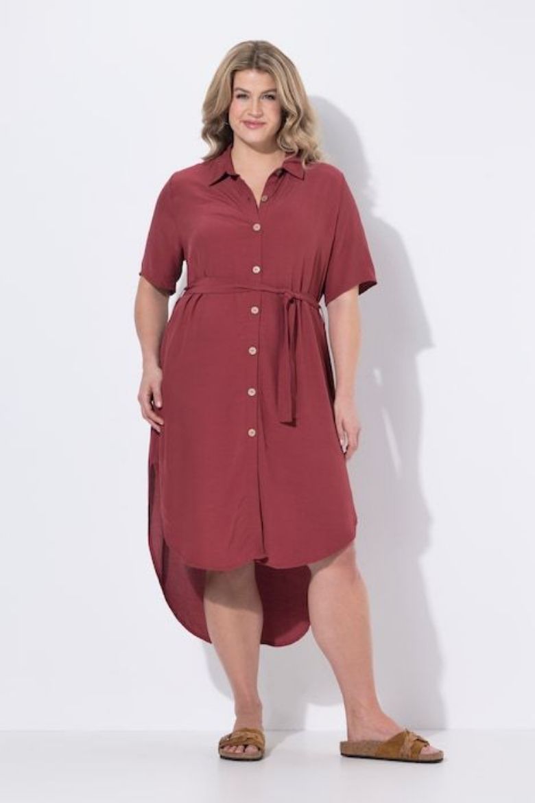 Plus size veliki brojevi Haljina midi kratkih rukava pamučna za punije