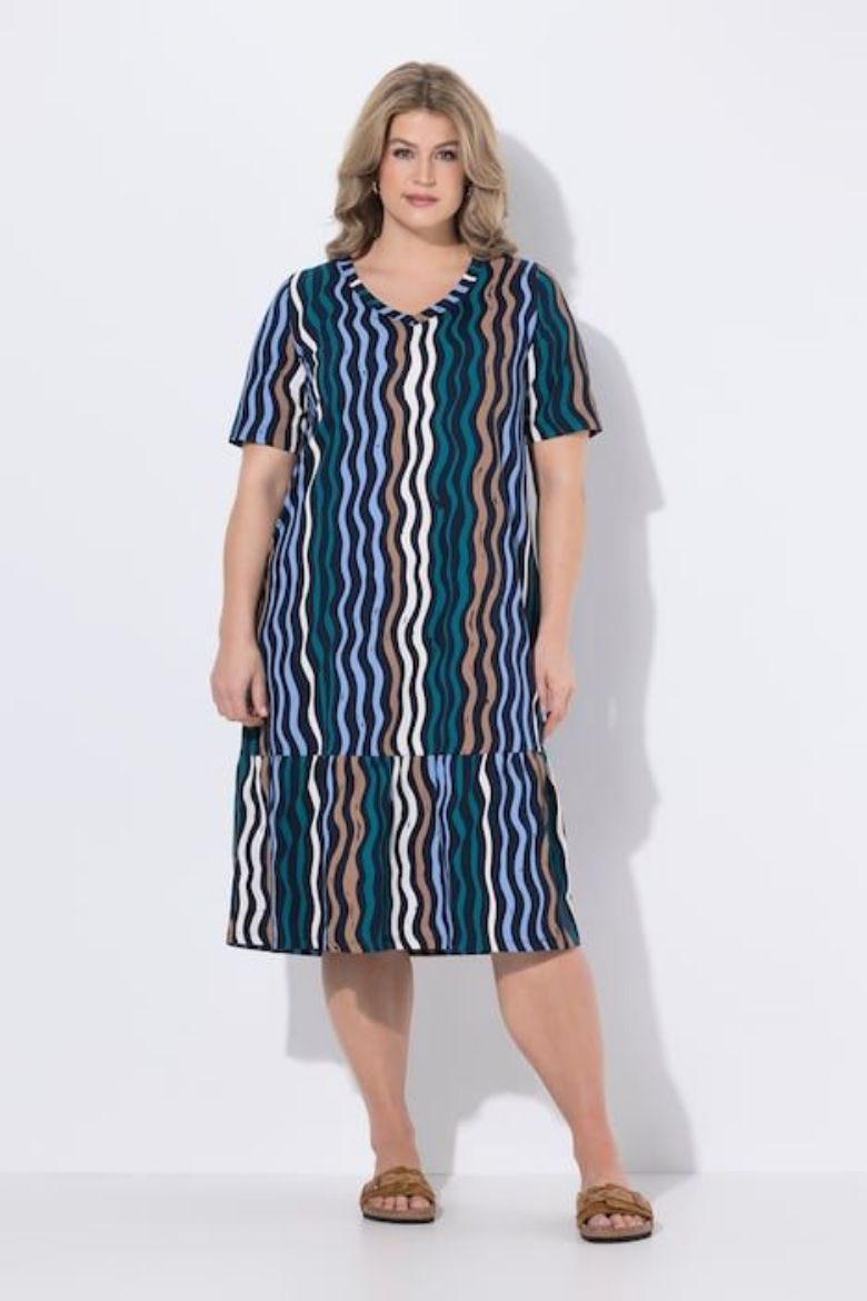 Plus size veliki brojevi Haljina midi kratkih rukava pamučna za punije